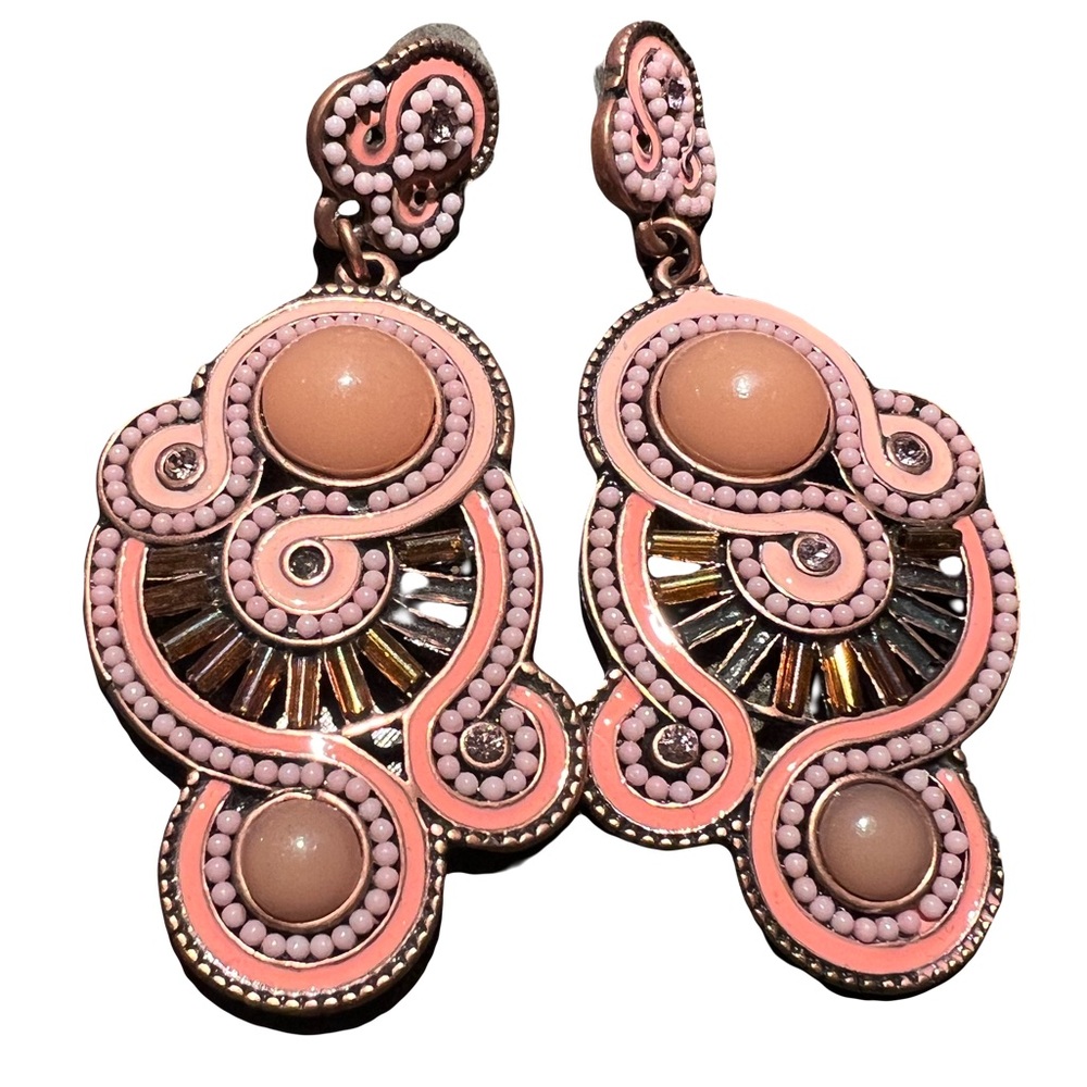 Coral Peach Beaded Earrings Soutache